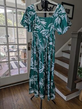 Green Cotton Print Maxi Midi Dress Made In India